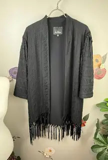 Sam Edelman Black Fringe Trim Embroidered Kimono - Size - XS