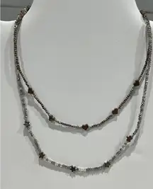 2 chokers silver & gold tone‎ beaded chain with star & heart charms
