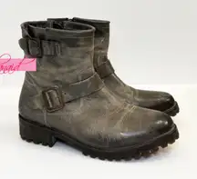 Freebird Steven Biker Stone Leather Distressed Ankle Moto Edgy Combat Lug Sole 7