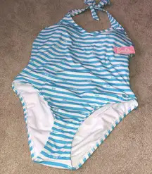 One Piece Barbie XL  Swimsuit Striped Blue & White NWT