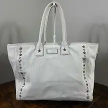 Jimmy‎ Choo Pegasi Large Canvas Tote Bag Off White Neutral Star Studded