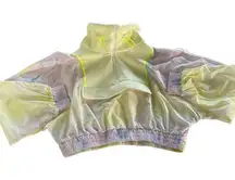 ZARA  Windbreaker Womens Small Yellow Pink Tie Dye Quarter Zip Cropped Pullover