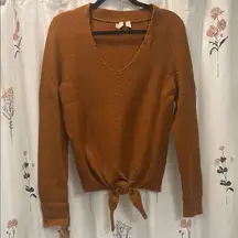Rust V-Neck Tie-Front Sweater