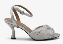 Adrienne Vittadini Womens Heels Size 10 Silver Rhinestone Mesh Dress Sandals NIB