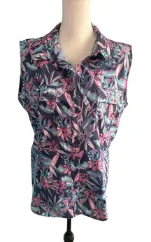 Reel Legends Sleeveless Women's Top Large Purple Blue White