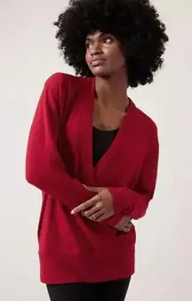 Athleta NWT Women's Purana V-Neck Wrap Sweatshirt Size Large /Candy‎ Red