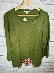 Suzanne Betro Weekends Women’s green long sleeve w red plaid blouse NWT XL