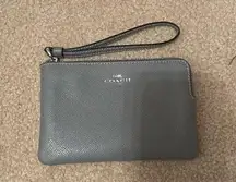 Coach gray and silver corner zip wristlet