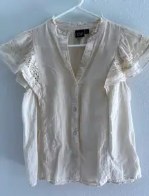 Gap Shirt Womens Small Cream Crochet Boho Prairie Peasant‎ Festival Western