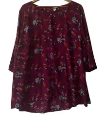 Ava & Viv Women's 2X Floral Print 3/4 Sleeve Round Neck Tunic Top