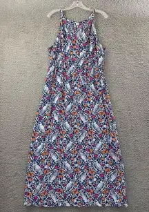 Old Navy Maternity Sleeveless V Neck Maxi Dress Floral Bird Print Blue Women XL