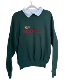 Branson Grandma Green Collared Christmas Sweater‎ Size Large Santa Sleigh