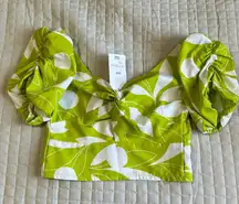 NEW - Twist Knot Floral Print Sweetheart Neckline Puff Sleeve Crop Top Sz M