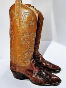 Vintage Dan Post Genuine Teju Lizard Exotic Leather Cowboy Western Boots Brown 6