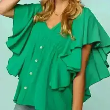 Kelly Green‎ Flutter Sleeve Babydoll Peplum Top