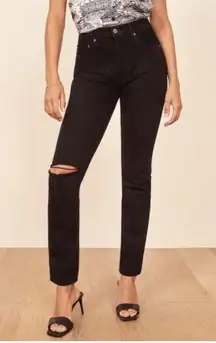 NWT  Julia High Rise Cigarette Jean In Black Ripped Knee Size 24