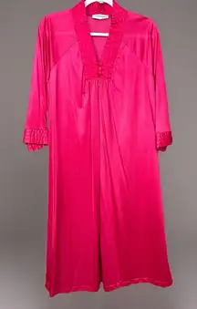 Vintage Vassarette Nylon Nightgown Small Raspberry Pink Quilted Yoke 3/4 Sleeve