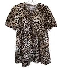 Nicole Miller NY Leopard Mini Dress Bows Puff Sleeves Cotton‎ dress - XS NWT