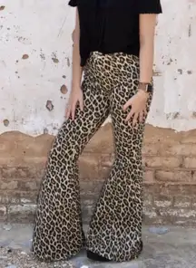 Jolene 70s Retro Leopard Super Flare Jeans Size 26 Hippie Festival