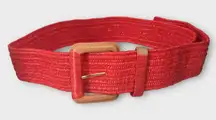 VTG 1980's Women's Woven Red Wide Belt Large Buckle Christmas