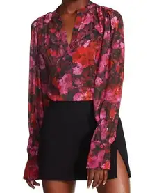NWT Steve Madden Multi Hudson Pink Red Rose Floral Print Top V-neck S