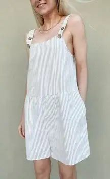 By Together Striped Linen Cotton Blend Loose Fit Overall Romper NWT Sz S