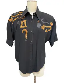 Cache Vtg 80s 90s Statement Leopard Leather Bomber Jacket Embellished Medium