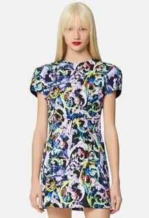 NWT. $1996 VERSACE Baroccoflage Print Mini Dress In Black IT38/US2