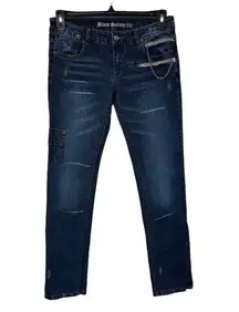 Blues Society JRS SZ 11/12 Jeans Low-Rise Distressed Zip Ankles Chain Dark Wash