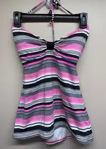 Candies Swim Halter Tankini Top Pink Black Gray Stripe Sparkle Size Large