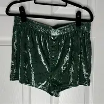 VICTORIAS SECRET PINK Green Velvet Sleep Shorts Button Front Elastic Waist M