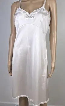 Vintage Adonna Full Slip ILGWU Union USA Off White Lace Nylon Ribbon Straps