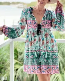 R.Vivimos Long Sleeve Floral Boho Dress Sz. L