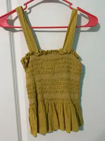 Mustard Yellow Smocked Peplum Tank 