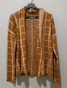 Retrology Rust Orange White Plaid Print Open Front Cardigan Size L