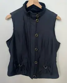 Tribal Black Faux Fur Lined Vest Size Medium Zip Up Buckle Accents