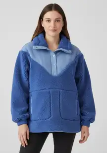 Free People Movement Fall to Rise Blue Fleece Snap Slouchy Oversize Pullover XS