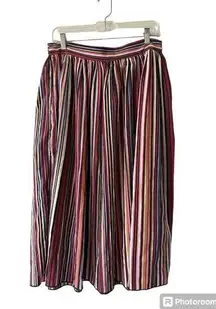 Shein Rainbow Stripe Flare Midi Skirt Size L Side Zip Non Iron Pleated
