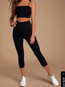 Lulu’s Stay Extra High Waist Black Ribbed Cropped Capri Pants Size S