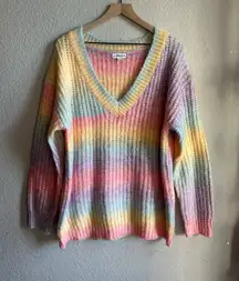 Boutique Rainbow Colorful Knit V-Neck Sweater