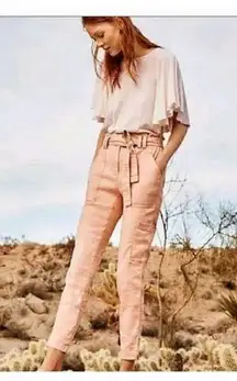Anthropologie Elevenses pink linen blend paperbag pants XS