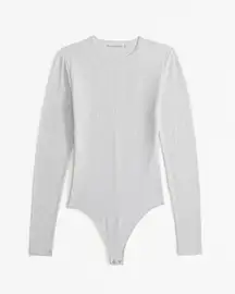 Abercrombie & Fitch Long-Sleeve Cotton-Blend Seamless Fabric Crew Bodysuit in Light Grey