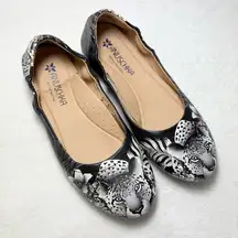 Anuschka Black and‎ White Flats Leather upper Leopard Design size 6