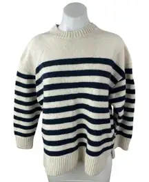 Cos 100% Wool Womens Cream Stripe Crew Neck Long Sleeve Sweatshirt Sweater Top S