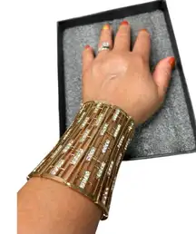 Gold - Tone Rhinestone Elastic Elegant Cuff New Vintage Statement Jewelry