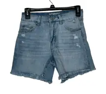 Rewash Women's Shorts Vintage Reunion Bermuda‎ Distressed Raw Hem Denim 1/25