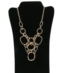 Hammered Chain Link Rings Gold Tone Bib Statement Necklace