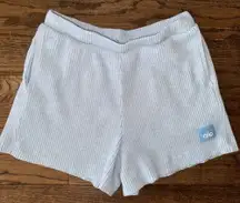 Alo Yoga Muse Ribbed Sweater Lounge Knit Shorts Baby Blue Small Athleisure