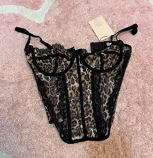 SHEIN Leopard and Black Lace Bustier