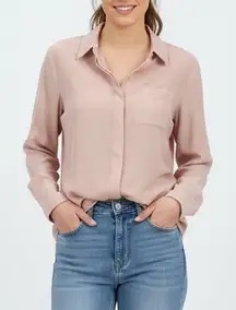 Nine West Women's Pink Button Down Long Sleeve Blouse Shirt Size S